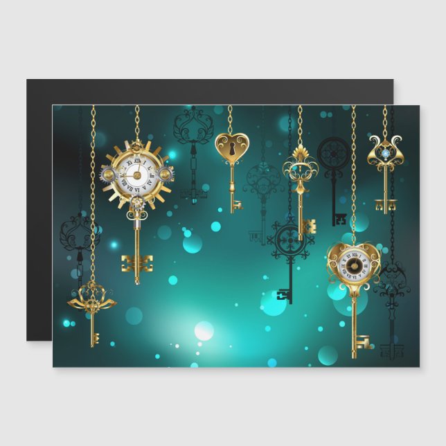 Antike Skeleton Keys on Green Background Magneteinladung (Vorne/Hinten)