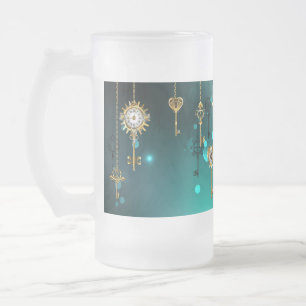 Antike Skeleton Keys on Green Background Mattglas Bierglas