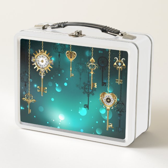 Antike Skeleton Keys on Green Background Metall Brotdose (Vorderseite)