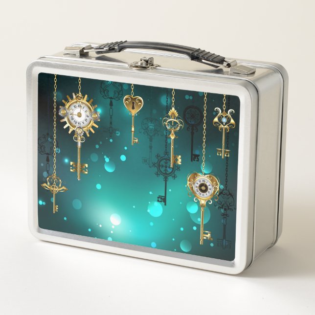 Antike Skeleton Keys on Green Background Metall Brotdose (Vorderseite)