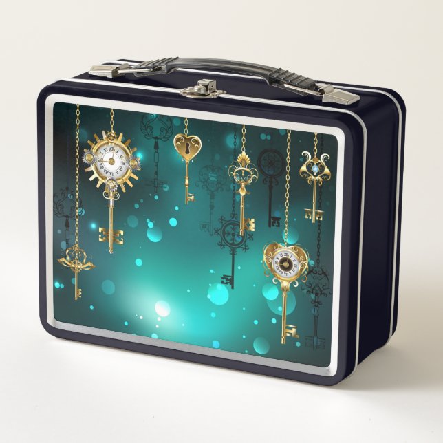 Antike Skeleton Keys on Green Background Metall Brotdose (Vorderseite)