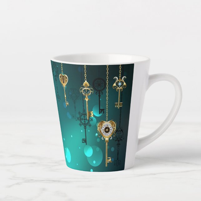 Antike Skeleton Keys on Green Background Milchtasse (Rechts)
