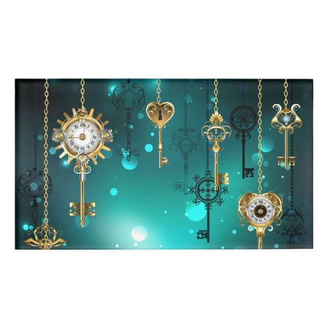 Antike Skeleton Keys on Green Background Namenschild (Vorderseite)