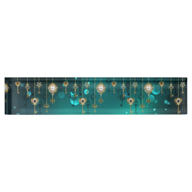 Antike Skeleton Keys on Green Background Namensplakette (Vorderseite)