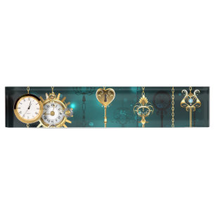 Antike Skeleton Keys on Green Background Namensplakette