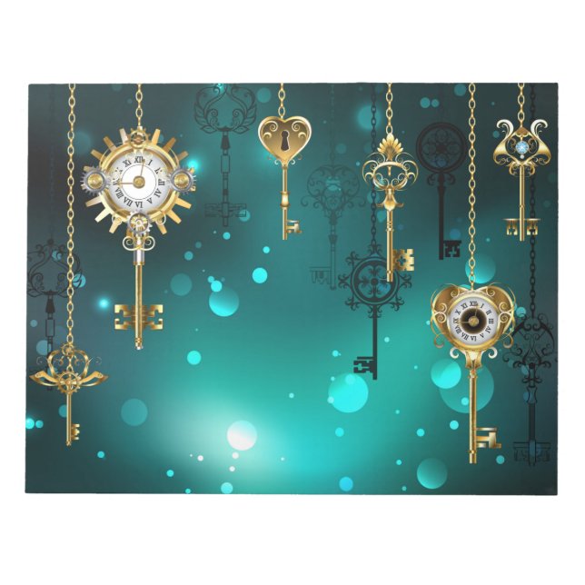 Antike Skeleton Keys on Green Background Notizblock (Vorderseite)