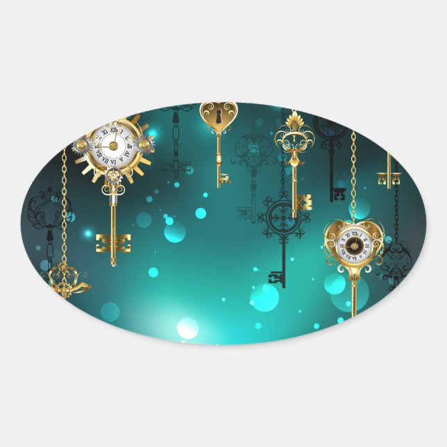 Antike Skeleton Keys on Green Background Ovaler Aufkleber (Vorderseite)