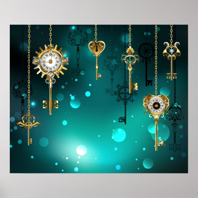 Antike Skeleton Keys on Green Background Poster (Vorne)