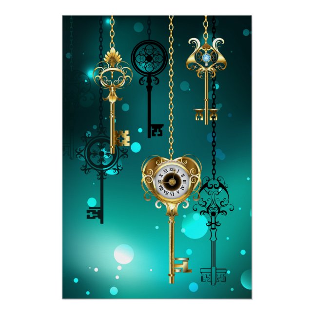 Antike Skeleton Keys on Green Background Poster (Vorderseite)