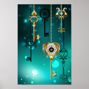 Antike Skeleton Keys on Green Background Poster