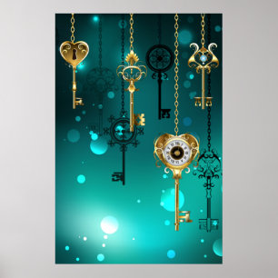 Antike Skeleton Keys on Green Background Poster