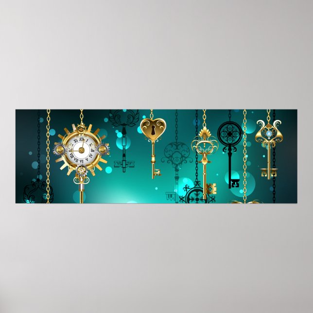 Antike Skeleton Keys on Green Background Poster (Vorne)