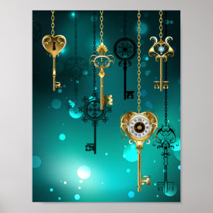 Antike Skeleton Keys on Green Background Poster