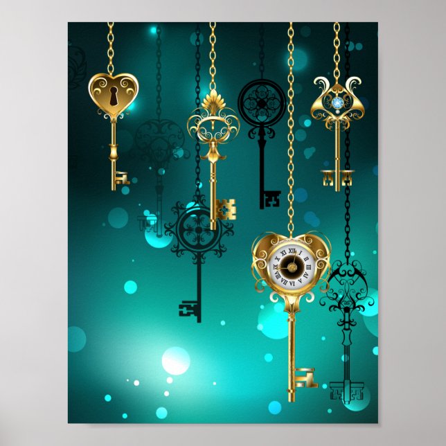 Antike Skeleton Keys on Green Background Poster (Vorne)
