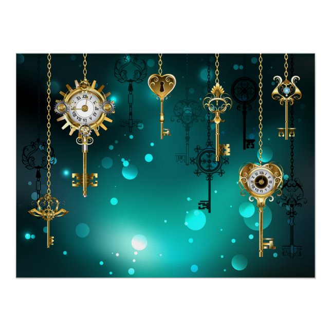 Antike Skeleton Keys on Green Background Poster (Vorderseite)