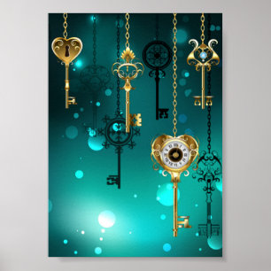Antike Skeleton Keys on Green Background Poster