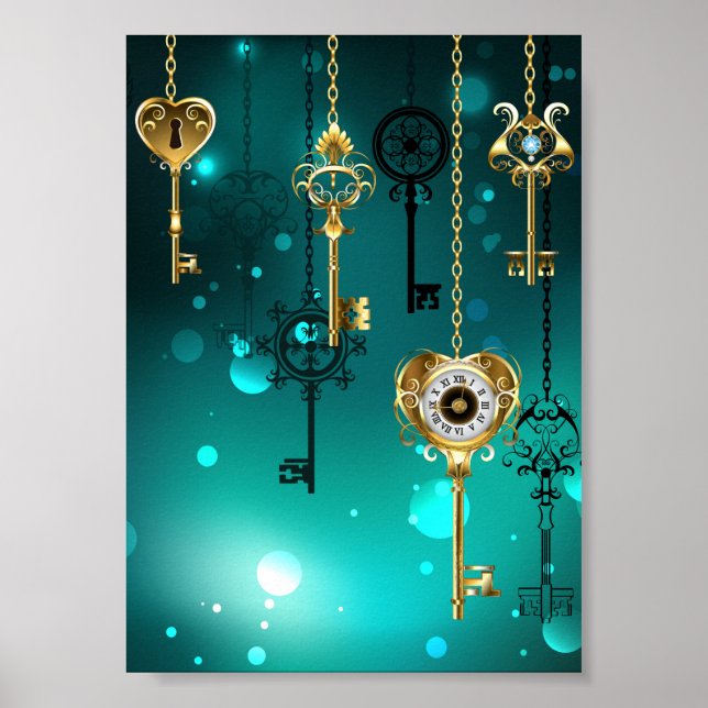 Antike Skeleton Keys on Green Background Poster (Vorne)