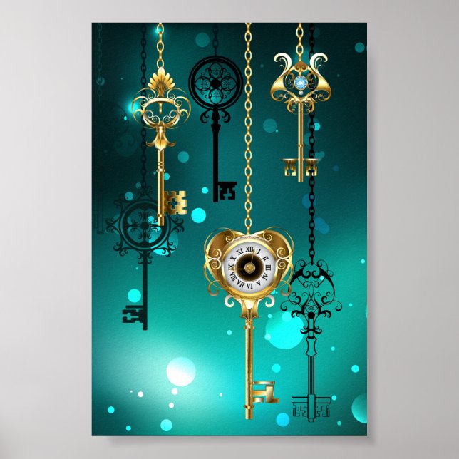 Antike Skeleton Keys on Green Background Poster (Vorne)