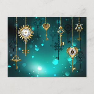 Antike Skeleton Keys on Green Background Postkarte