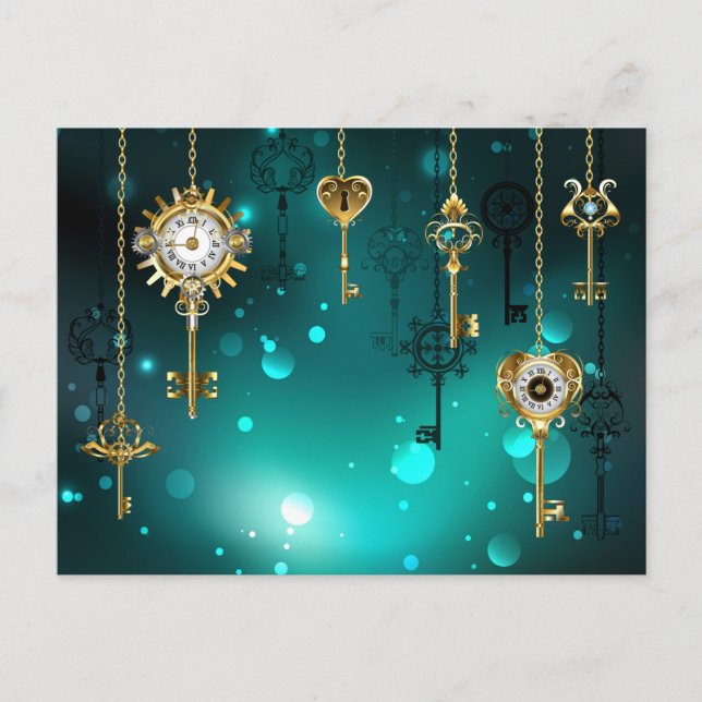 Antike Skeleton Keys on Green Background Postkarte (Vorderseite)