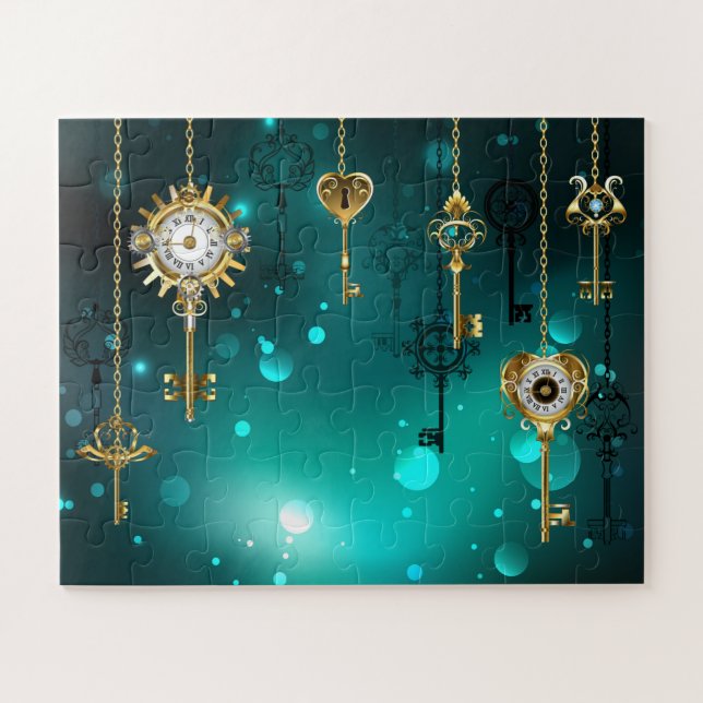 Antike Skeleton Keys on Green Background Puzzle (Horizontal)