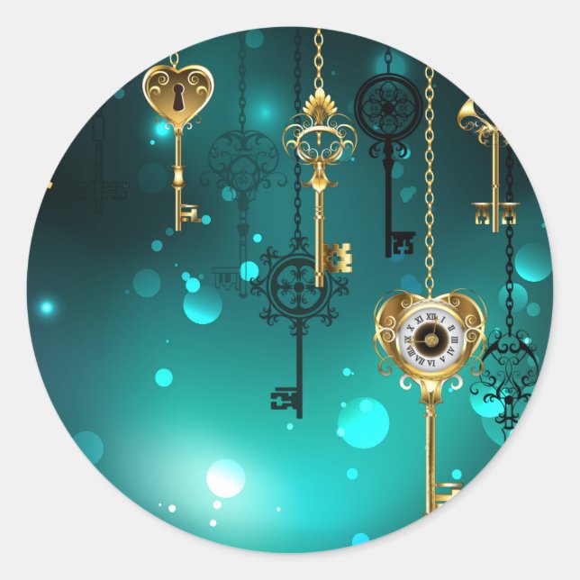 Antike Skeleton Keys on Green Background Runder Aufkleber (Vorderseite)