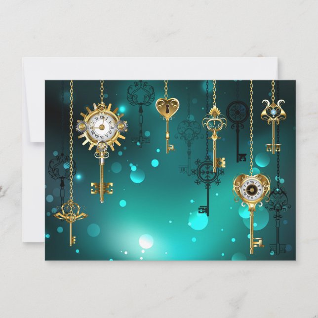 Antike Skeleton Keys on Green Background Save The Date (Vorderseite)