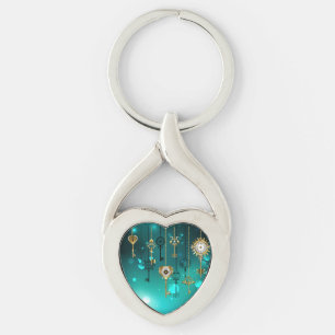 Antike Skeleton Keys on Green Background Schlüsselanhänger