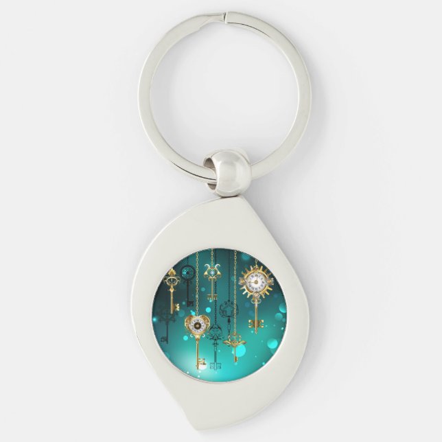 Antike Skeleton Keys on Green Background Schlüsselanhänger (Vorderseite)