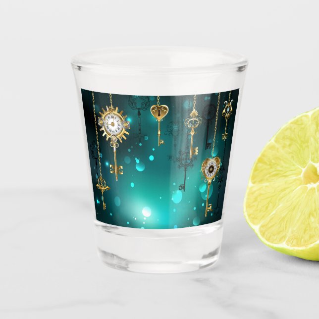 Antike Skeleton Keys on Green Background Schnapsglas (Vorderseite)