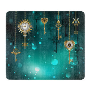 Antike Skeleton Keys on Green Background Schneidebrett