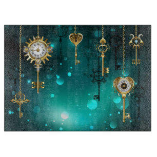 Antike Skeleton Keys on Green Background Schneidebrett