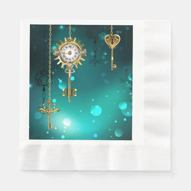 Antike Skeleton Keys on Green Background Serviette (Vorderseite)