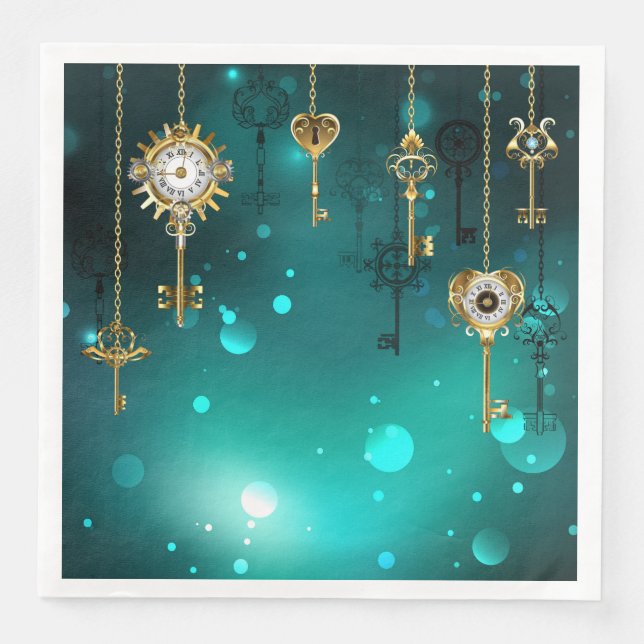 Antike Skeleton Keys on Green Background Serviette (Vorderseite)