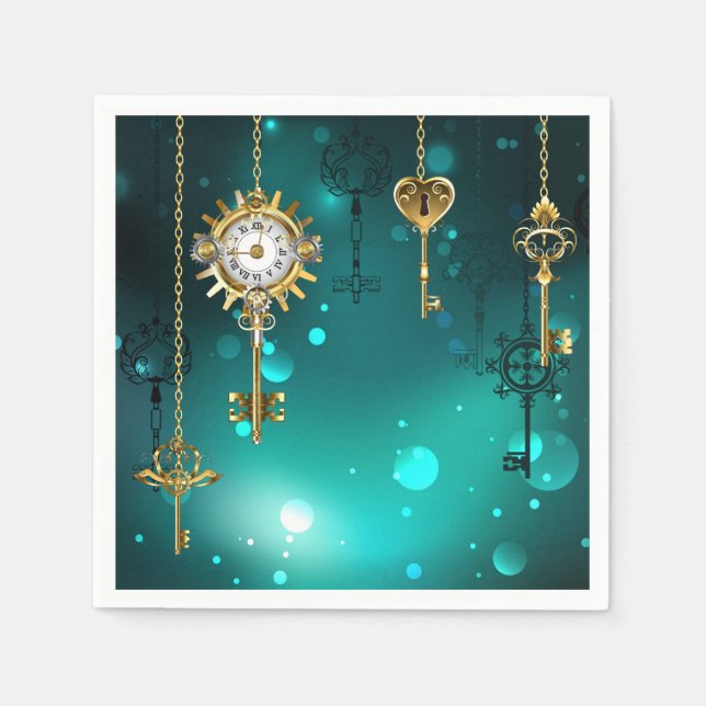 Antike Skeleton Keys on Green Background Serviette (Vorderseite)