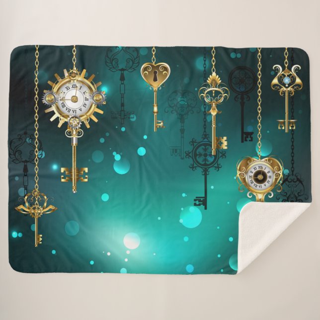 Antike Skeleton Keys on Green Background Sherpadecke (Vorderseite (Horizontal))