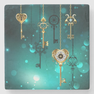 Antike Skeleton Keys on Green Background Steinuntersetzer