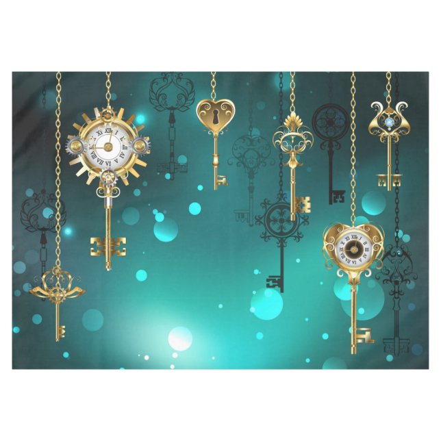 Antike Skeleton Keys on Green Background Tischdecke (Vorderseite (Horizontal))