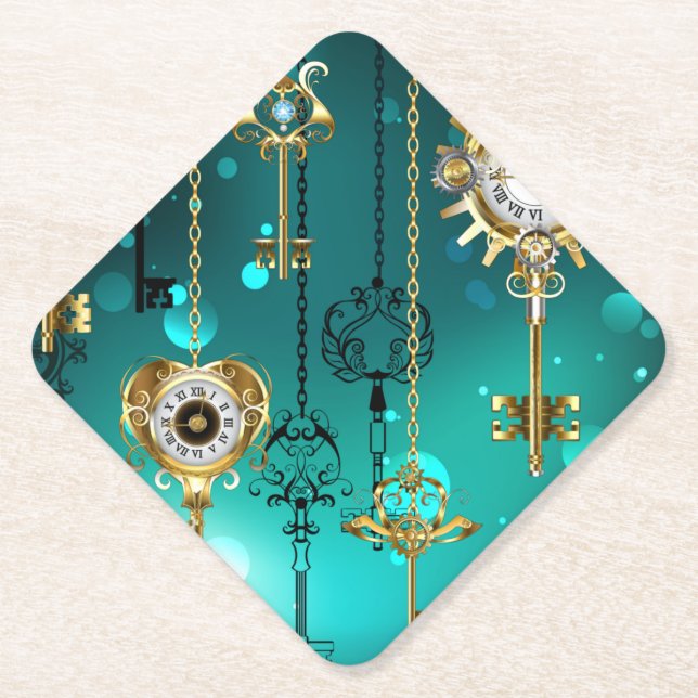 Antike Skeleton Keys on Green Background Untersetzer (Vorderseite)