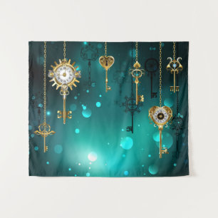 Antike Skeleton Keys on Green Background Wandteppich