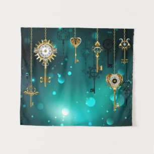 Antike Skeleton Keys on Green Background Wandteppich