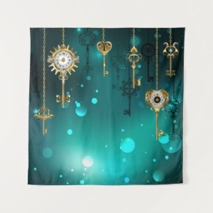 Antike Skeleton Keys on Green Background Wandteppich