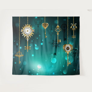 Antike Skeleton Keys on Green Background Wandteppich