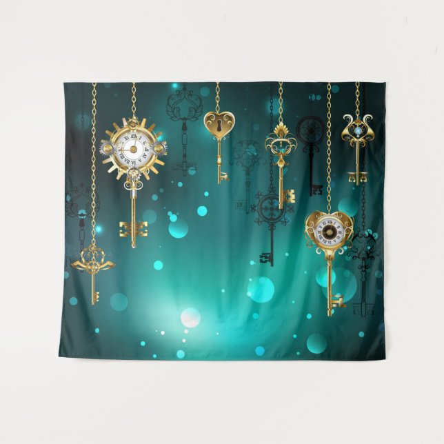 Antike Skeleton Keys on Green Background Wandteppich (Vorderseite (Horizontal))