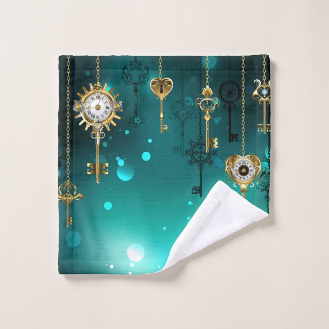 Antike Skeleton Keys on Green Background Waschlappen (Waschlappen)