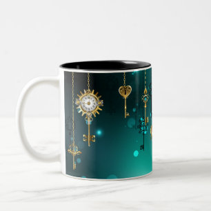 Antike Skeleton Keys on Green Background Zweifarbige Tasse