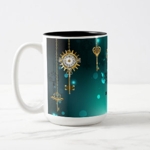 Antike Skeleton Keys on Green Background Zweifarbige Tasse