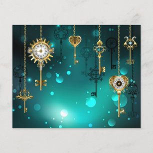 Antike Skelettschlüssel auf grünem Hintergrund Flyer