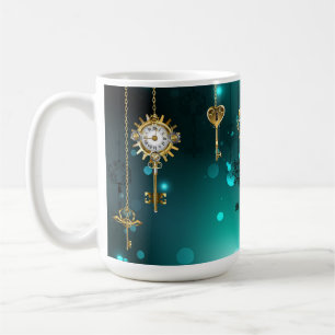 Antike Skelettschlüssel auf grünem Hintergrund Kaffeetasse