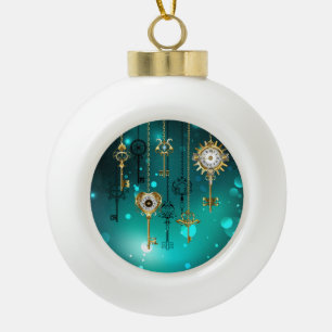 Antike Skelettschlüssel auf grünem Hintergrund Keramik Kugel-Ornament